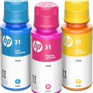 Genuine HP 31 3-Pack Cyan, Magenta, Yellow Ink Bottles 9C228AN EXPIRATION 05/26