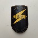 Grand Turbo Bicycle Emblem Head Badge Brass Etched Black Yellow Gold NOS Vintage Bike Logo Frame Grand Turbo Bicycle Emblem Head Badge Brass Etched Black Yellow Gold NOS Vintage Bike Logo Frame