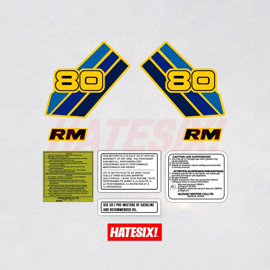 Suzuki RM80 RM 80 1986 Decal Sticker Set Reproduction Vinyl Gloss Laminated NOS