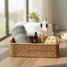 Handwoven Rattan Wicker Storage Basket with Handles for Fruit Bread Tea Snacks Home Organizer