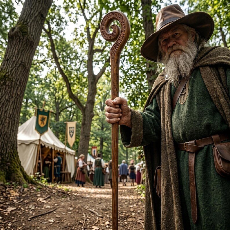 Handcrafted Indian Oakwood Wizard Staff, Collapsible Runes Crozier Walking Stick