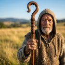 Handcrafted Indian Rosewood Shepherd's Crook – 67" Ceremonial Staff, Hand-Polish