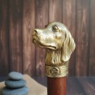 Antique Brass Dog Cane, Solid Wood Formal Walking Stick, Canine Sculpture Handle