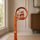 Handcrafted Teak Wood Bishop's Crozier, Carved Lamb of God Cross Pastoral Staff