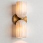 Handmade Double Brass Wall Sconce With Natural Alabaster Lamp | Mid Century Modern Luxury Wall