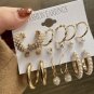 Fashion Geometric Hoop Earrings Set for Women Vintage Bohemian Pearl Gold Color Round Earring