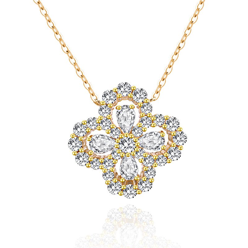 Lucky Grass Diamond Pendant Pure Silver Moissanite Necklace for Ladies