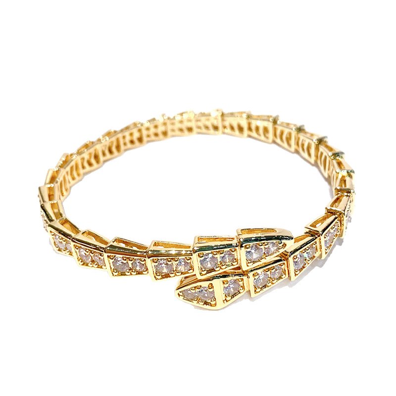 14k diamond inlaid snake shaped bracelet