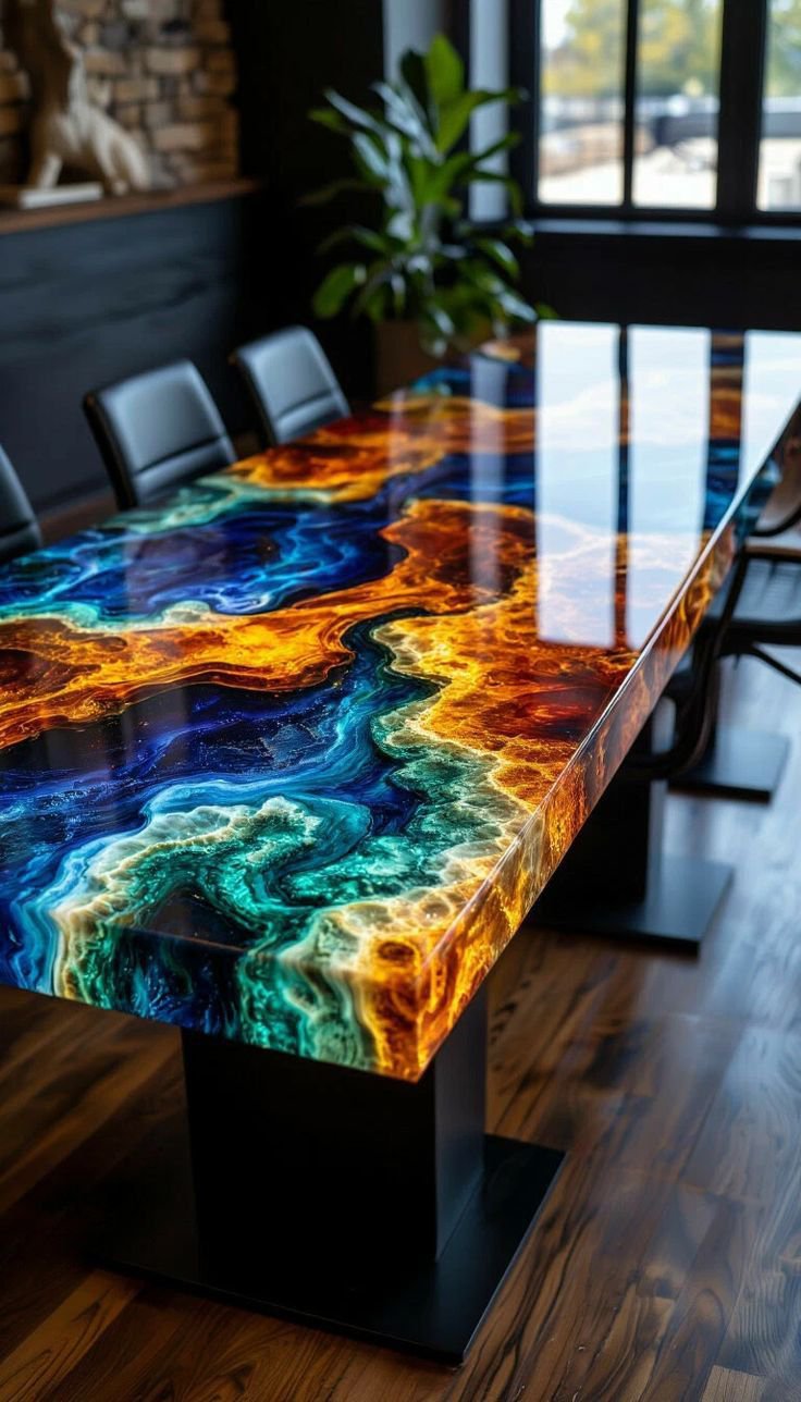 Blue & Gold Epoxy Dining Table &acirc;�� Luxury Handmade Resin Dining Table |