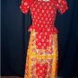 Vintage 70s Hippie Flower Pow Smocked Red Maxi Sun Dress Misses Size 11/13