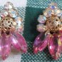 Vintage, Pink Crystal, Aurora Borealis, Clip On Earings
