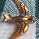 Vintage Blue Rhinestone Eyed Bird Pin!