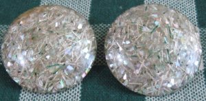 Big Confetti Celluloid Composition Button Clip Earings!
