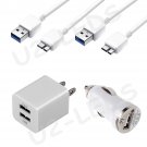 Dual USB Home AC Wall + Car Charger + 2x Data Sync Cable Samsung Note 3 Galaxy S5
