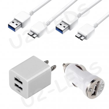 Dual USB Home AC Wall + Car Charger + 2x Data Sync Cable Samsung Note 3 Galaxy S5