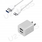 Dual USB Wall AC Home Charger + USB 3.0 Data Sync Cable for Samsung Note 3 Galaxy S5 N9000