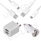 Dual Wall AC Home + Car Charger + 2 Micro-USB Data Sync Cable Samsung Note 2 Galaxy S4 S3