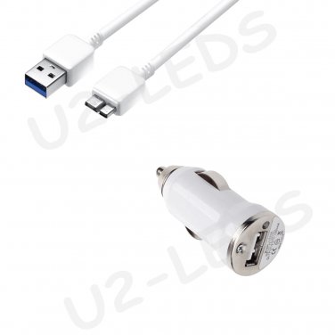 Car Charger + USB 3.0 Data Sync Cable Cord for Samsung Note 3 Galaxy S5 N9000