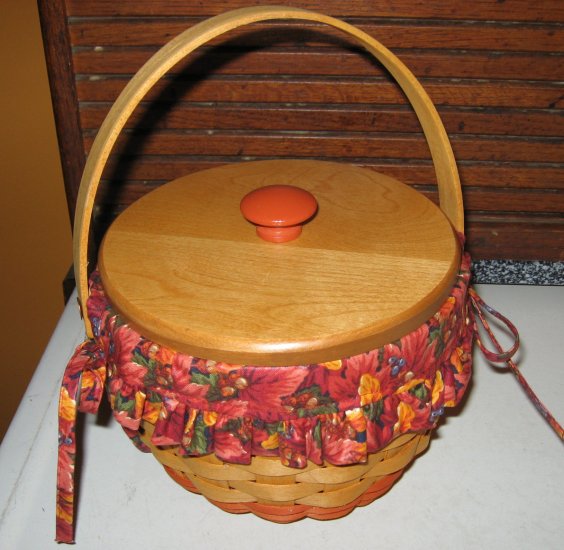 1996 Longaberger Small Pumpkin Basket Combo + Wood Lid Fall Foliage Fabric