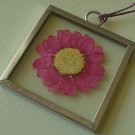 Pressed Red-Pink Daisy Picture Frame Pendant