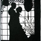 Silhouette Scherenschnitte (Paper Cut/Papercut) - Romance - Couple Hugging by the Window (RM0008)