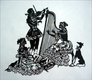Silhouette Scherenschnitte (Paper Cut/Papercut) - Harp & Violin Duo -> Playing Classic Music