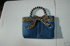 Denim Blue Jean Purse, Booty Bag Leopard print
