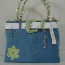 Denim bag or purse, green flower spring colors
