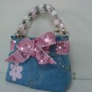Girl or child's and kid's jean denim purse pink flower