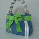 Girl's blue jean denim purse bag with frog embroidered