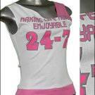 Sporty Print Tee Stretchy Tank Top White Pink Grey sz M   ~ Just7even