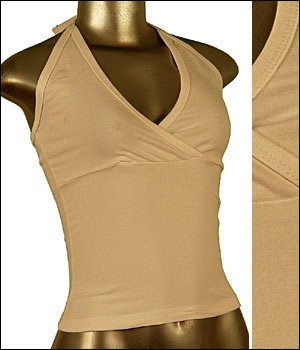 &acirc;�&copy; Fitted Cotton Surplice Neckline Halter Top White sz Large, Juniors Clothing Fashion ~ Just7even