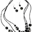 21" Triple Strand Beaded Necklace & Drop Earrings Black ~ Just7even