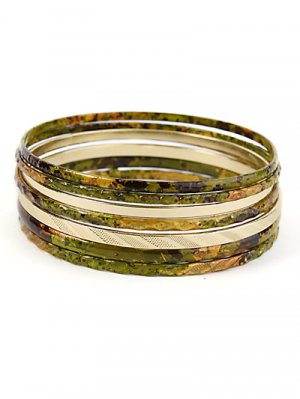 Gold tone and olive bangle stackable bracelet set.  ~ Just7even