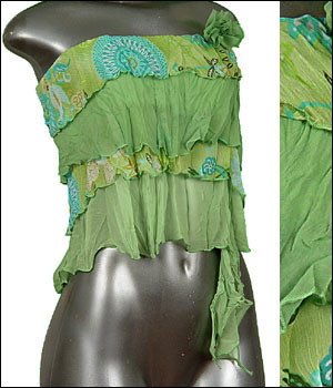 &acirc;�&curren; Sexy Sheer Midriff Ruffle Tiered Tube Top Green sz L &iuml;&frac14;� Juniors Clothing Fashion &iuml;&frac14;� Just7even
