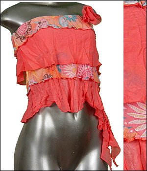 Sexy Sheer Midriff Ruffle Tiered Tube Top Pink sz Med ＊ Juniors ...