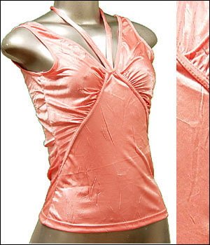 Pretty Satiny String V-Neck Halter/Tank Top Pink size L &iuml;&frac14;� Juniors Clothing Fashion &iuml;&frac14;� Just7even