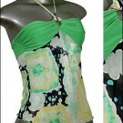 ❤Green Print SEXY STRING HALTER Top w Gold Glitter sz S ＊ Juniors Clothing Fashion ＊ Just7even