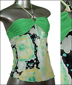 &acirc;�&curren;Green Print SEXY STRING HALTER Top w Gold Glitter sz S &iuml;&frac14;� Juniors Clothing Fashion &iuml;&frac14;� Just7even