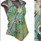 ❤Sexy Asymmetrical Halter Tunic Top Green Retro Print S ＊ Juniors Clothing Fashion ＊ Just7even