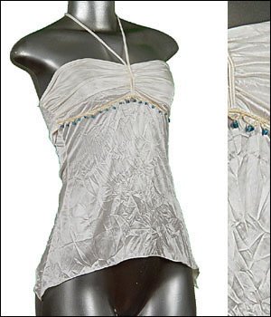 &acirc;�&curren; Sexy GLOSSY Halter Top TUNIC w/ Turquoise Stones sz L &iuml;&frac14;� Juniors Clothing Fashion &iuml;&frac14;� Just7even