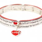 Silver Inscribed Valentine Day Red Heart Charm Bracelet