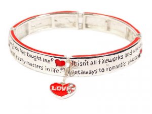 Silver Inscribed Valentine Day Red Heart Charm Bracelet