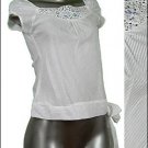 100% Cotton BEADED SQUARE NECK Top w BOW White sz Medium