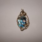 sterling silver wire wrapped blue puau shell w/ silver chain