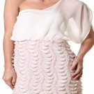 Coutori Junior's Pink & White One Shoulder Textured Mesh Mini Dress S M L