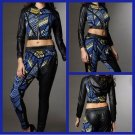 NEW Coutori 2 Piece Set ~ Faux Leather & Print Hood Crop Top Drop Crotch Joggers NEW Coutori 2 Piece Set ~ Faux Leather & Print Hood Crop Top Drop Crotch Joggers