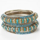 Chamak by Priya Kakkar Set Of 6 Blue & Gold Crystal Bangles NEW MSRP $102