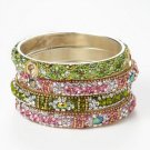 Chamak by Priya Kakkar Set of 4 Pink & Green Crystal Bangles NEW MSRP $112