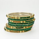 Chamak by Priya Kakkar Set of 8 Gold & Green Crystal Bangles NEW MSRP $90 WOW!!!